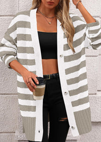 PRETTYGARDEN Women's Winter Striped Cardigan Sweaters Long Sleeve Button Down Open Front Chunky Knit Oversized Sweater Coat