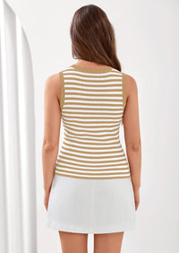 PRETTYGARDEN Summer High Neck Striped Tank Tops for Women Casual Sleeveless Sweaters Basic Ribbed Knit Slim Fitted Shirts PRETTYGARDEN
