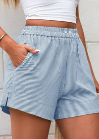 PRETTYGARDEN Women Striped Shorts Casual Elastic Waist  Bottoms Beach Shorts