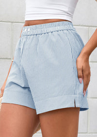 PRETTYGARDEN Women Striped Shorts Casual Elastic Waist  Bottoms Beach Shorts