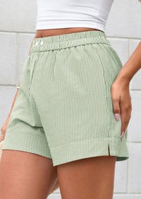 PRETTYGARDEN Women Striped Shorts Casual Elastic Waist  Bottoms Beach Shorts
