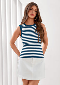 PRETTYGARDEN Summer High Neck Striped Tank Tops for Women Casual Sleeveless Sweaters Basic Ribbed Knit Slim Fitted Shirts PRETTYGARDEN