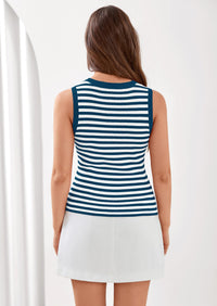 PRETTYGARDEN Summer High Neck Striped Tank Tops for Women Casual Sleeveless Sweaters Basic Ribbed Knit Slim Fitted Shirts PRETTYGARDEN
