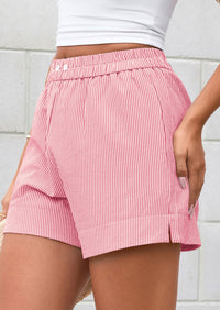 PRETTYGARDEN Women Striped Shorts Casual Elastic Waist  Bottoms Beach Shorts