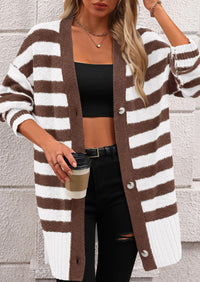 PRETTYGARDEN Women's Winter Striped Cardigan Sweaters Long Sleeve Button Down Open Front Chunky Knit Oversized Sweater Coat