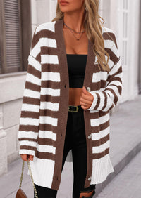 PRETTYGARDEN Women's Winter Striped Cardigan Sweaters Long Sleeve Button Down Open Front Chunky Knit Oversized Sweater Coat