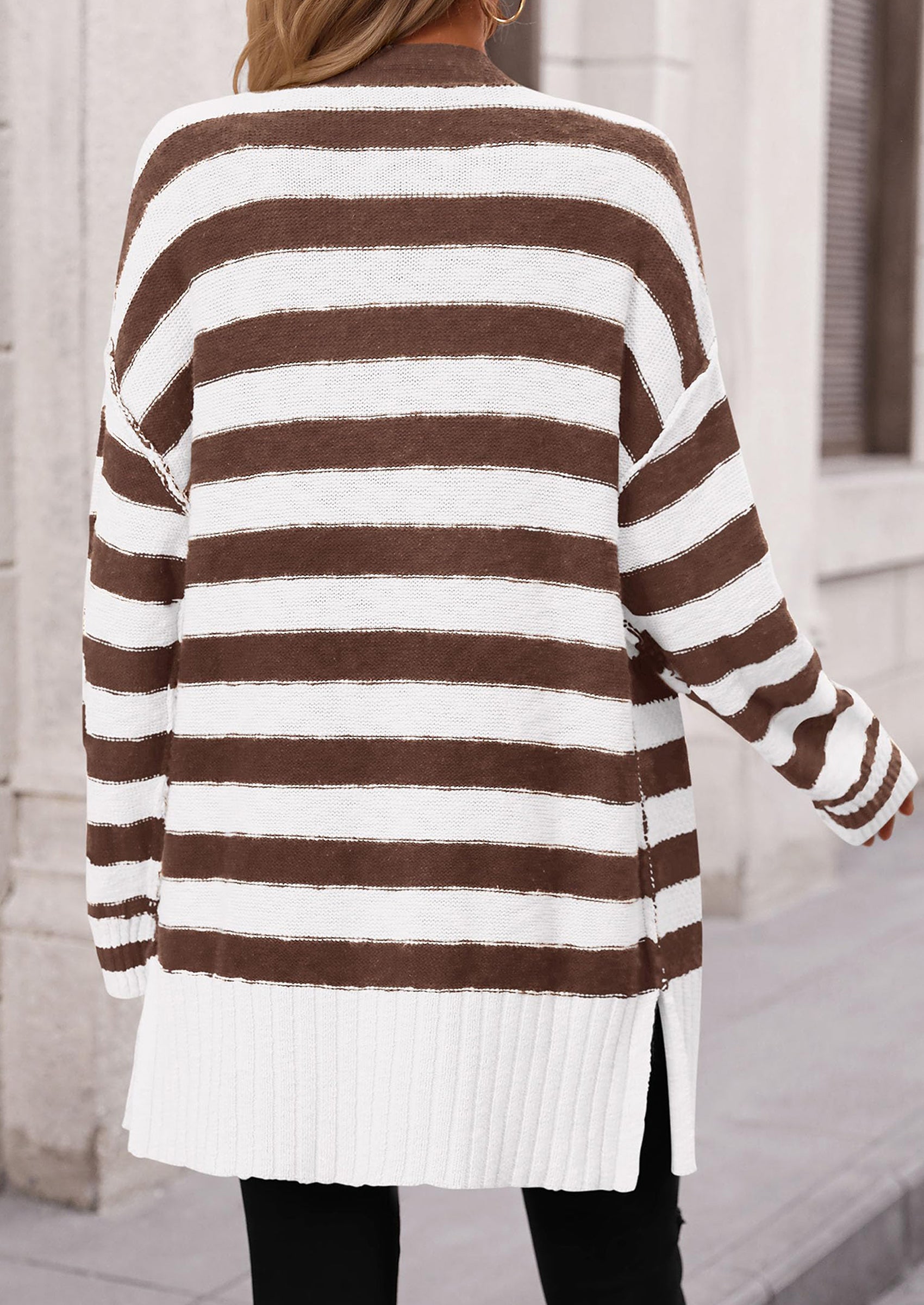 PRETTYGARDEN Women's Winter Striped Cardigan Sweaters Long Sleeve Button Down Open Front Chunky Knit Oversized Sweater Coat