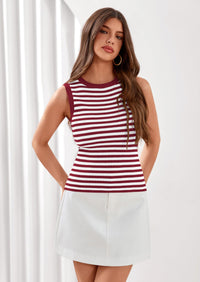 PRETTYGARDEN Summer High Neck Striped Tank Tops for Women Casual Sleeveless Sweaters Basic Ribbed Knit Slim Fitted Shirts PRETTYGARDEN