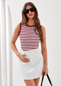 PRETTYGARDEN Summer High Neck Striped Tank Tops for Women Casual Sleeveless Sweaters Basic Ribbed Knit Slim Fitted Shirts PRETTYGARDEN