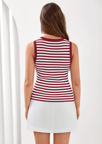 PRETTYGARDEN Summer High Neck Striped Tank Tops for Women Casual Sleeveless Sweaters Basic Ribbed Knit Slim Fitted Shirts PRETTYGARDEN