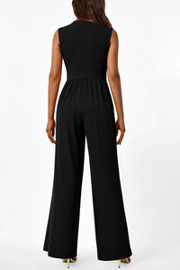 Sleeveless Mock Neck Wide Leg Jumpsuits With Pockets