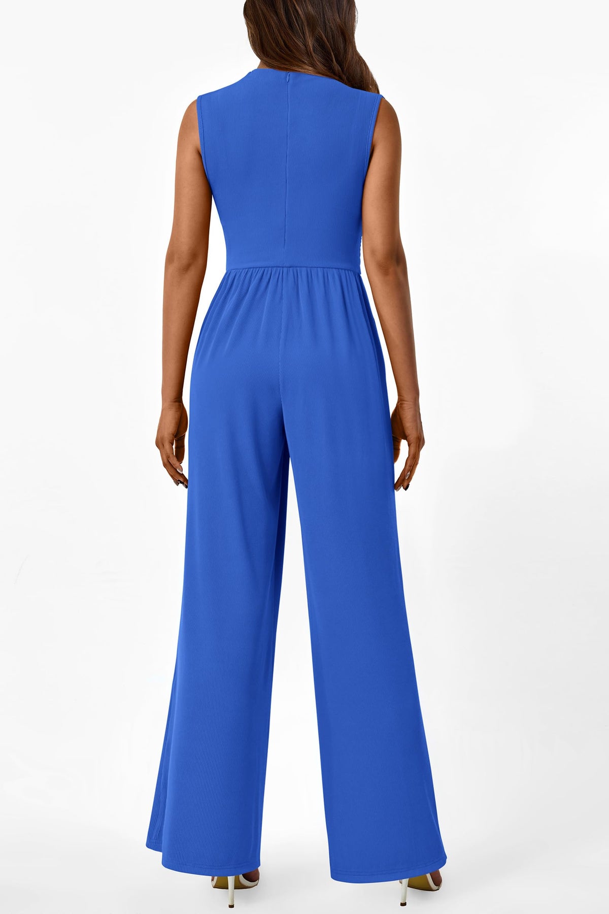 Sleeveless Mock Neck Wide Leg Jumpsuits With Pockets