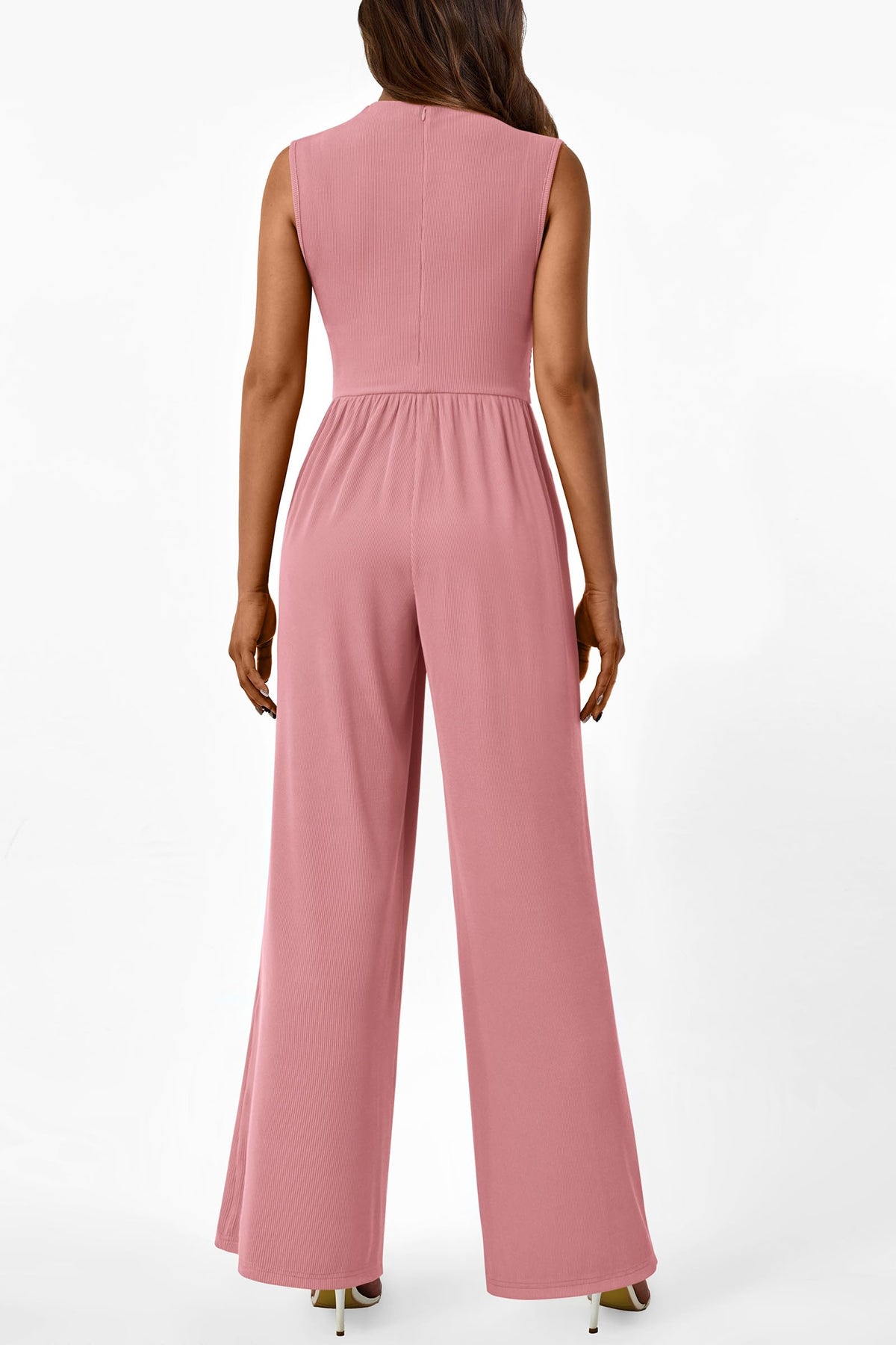 Sleeveless Mock Neck Wide Leg Jumpsuits With Pockets