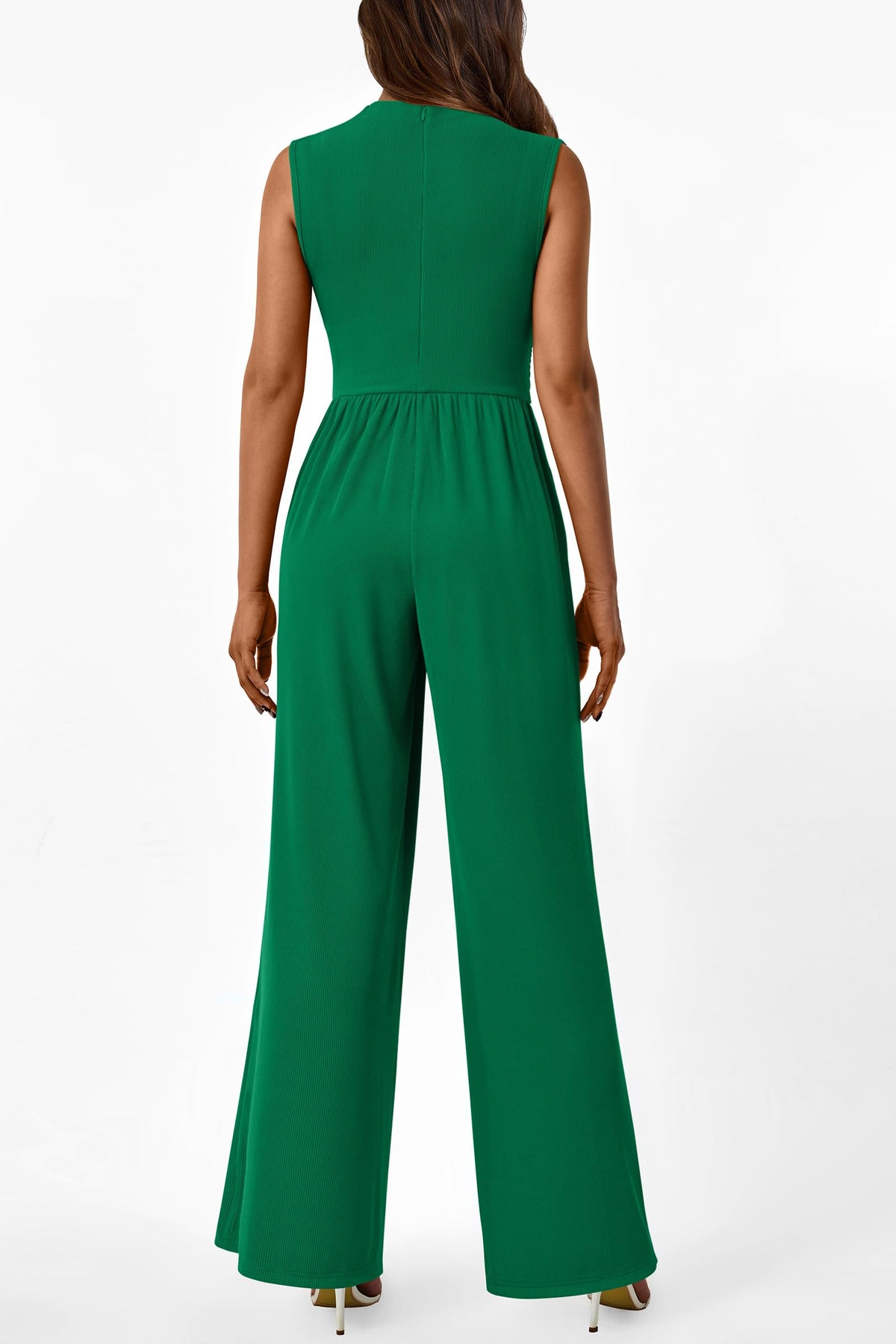 Sleeveless Mock Neck Wide Leg Jumpsuits With Pockets