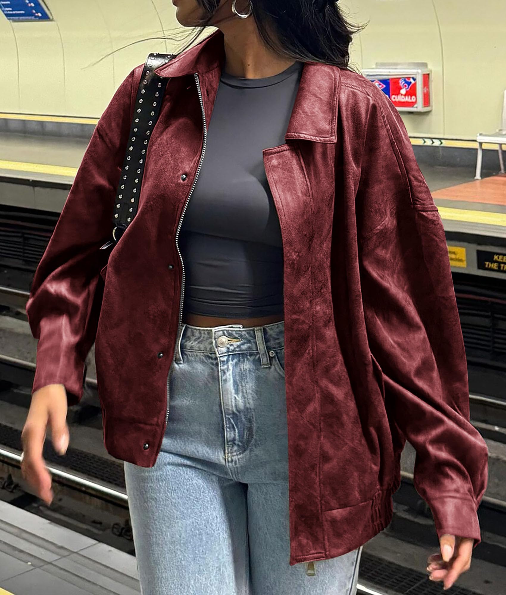 PRETTYGARDEN Women's Faux Leather Motorcycle Jacket Trendy Fall Spring Clothes Oversized Zip Up Winter Coat Outerwear PRETTYGARDEN