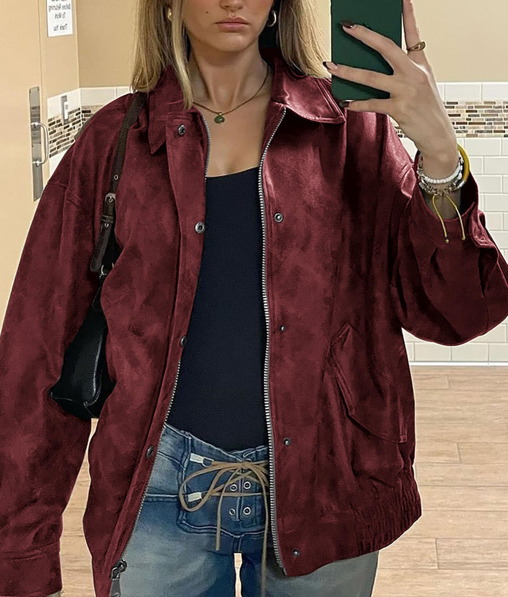 PRETTYGARDEN Women's Faux Leather Motorcycle Jacket Trendy Fall Spring Clothes Oversized Zip Up Winter Coat Outerwear PRETTYGARDEN