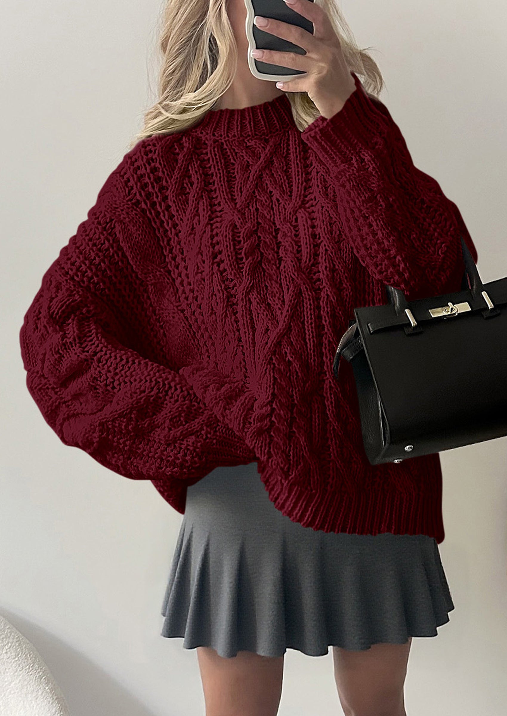 PRETTYGARDEN Women's Oversized Fall Sweaters Casual Long Sleeve Crewneck Chunky Cable Knit Pullover Tops Winter Clothes