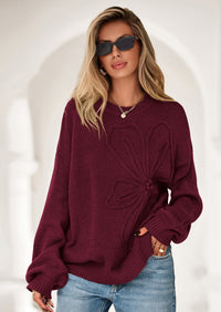 PRETTYGARDEN Womens Sweaters Fall Fashion Long Sleeve Crewneck Floral Knit Pullover Sweater Tops Winter Clothes