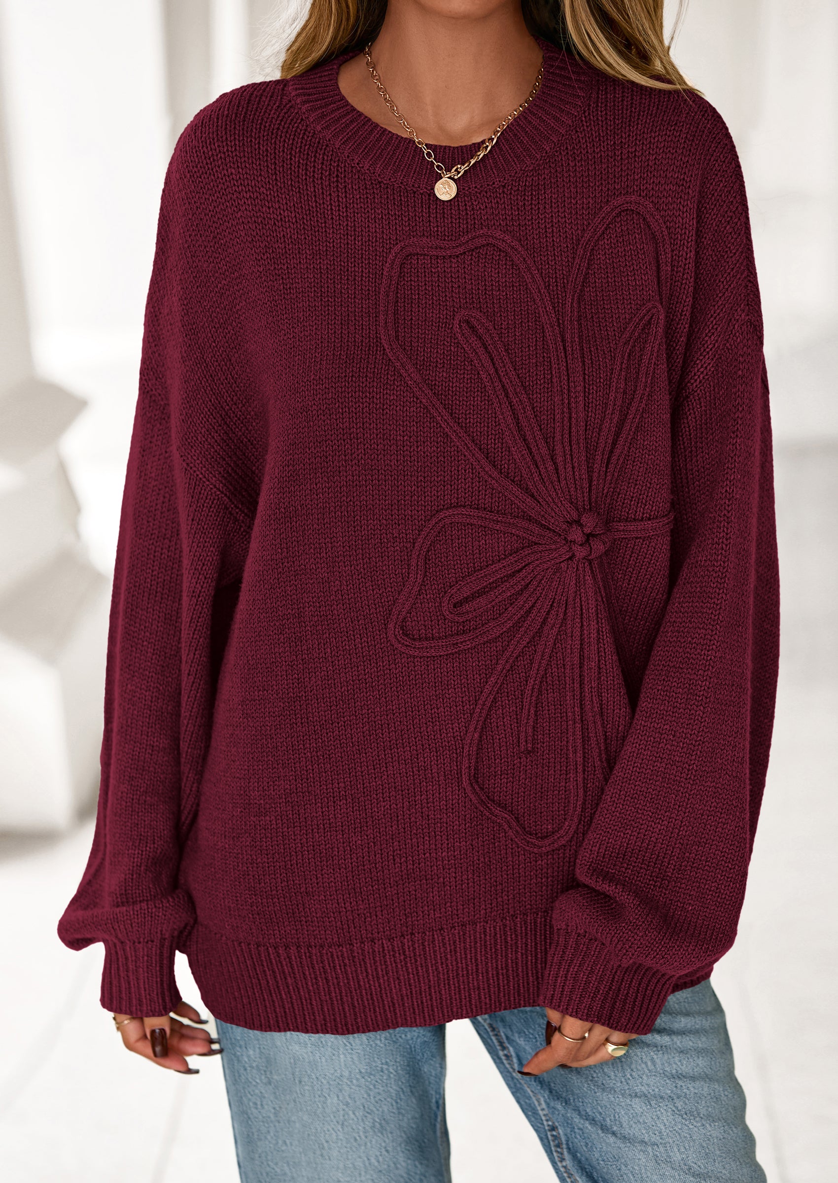 PRETTYGARDEN Womens Sweaters Fall Fashion Long Sleeve Crewneck Floral Knit Pullover Sweater Tops Winter Clothes