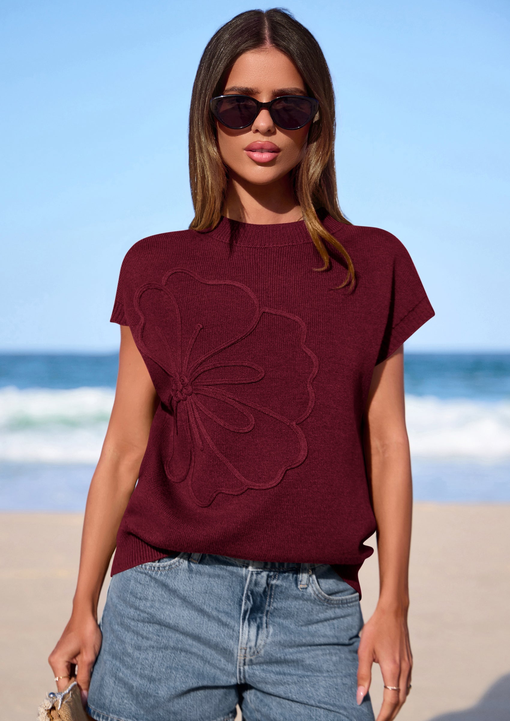 PRETTYGARDEN Women's Spring Sweater Vest Trendy Flower Knit Short Sleeve Cute Pullover Tank Tops Summer Fashion Clothing PRETTYGARDEN