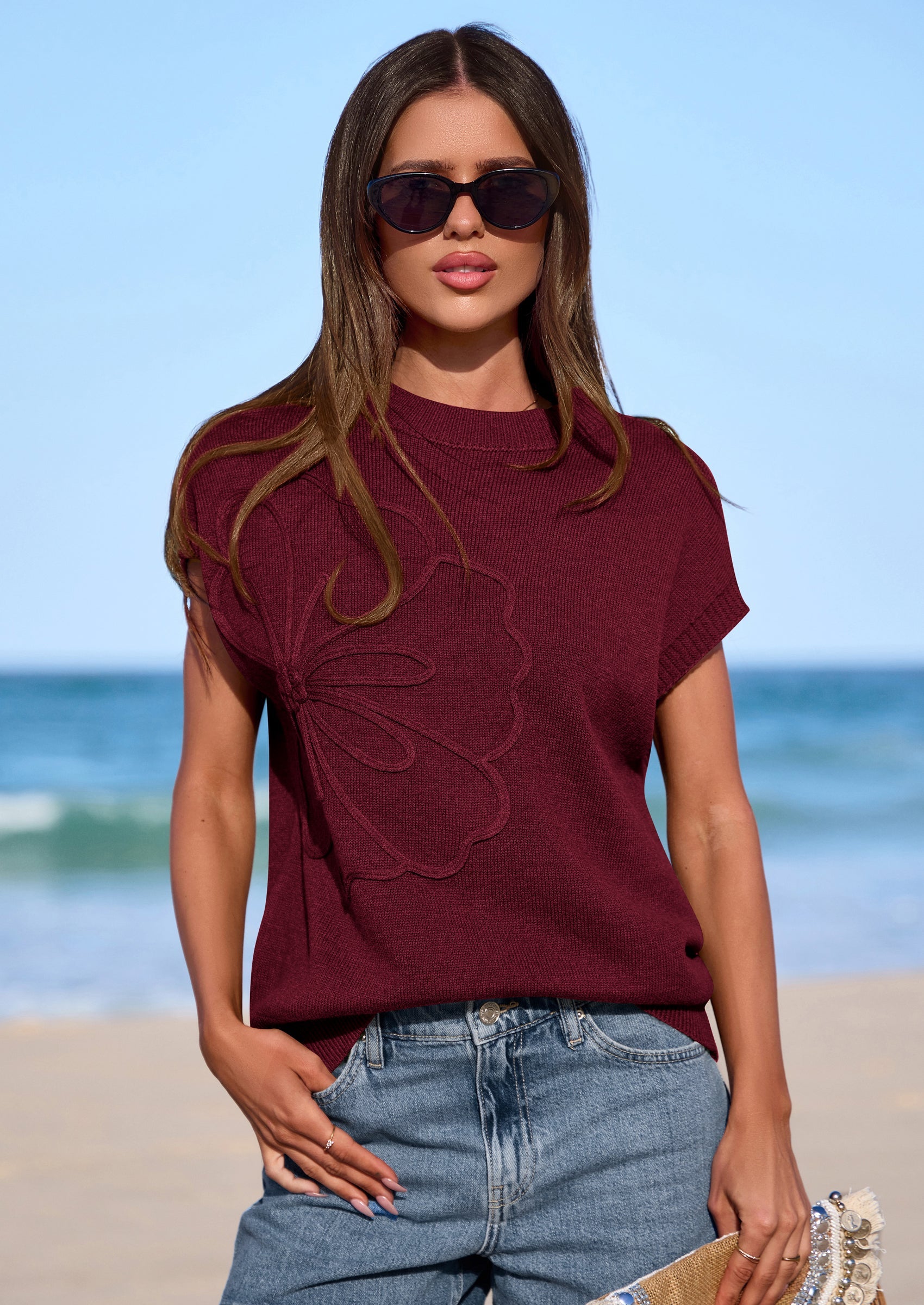 PRETTYGARDEN Women's Spring Sweater Vest Trendy Flower Knit Short Sleeve Cute Pullover Tank Tops Summer Fashion Clothing PRETTYGARDEN