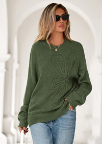 PRETTYGARDEN Womens Sweaters Fall Fashion Long Sleeve Crewneck Floral Knit Pullover Sweater Tops Winter Clothes