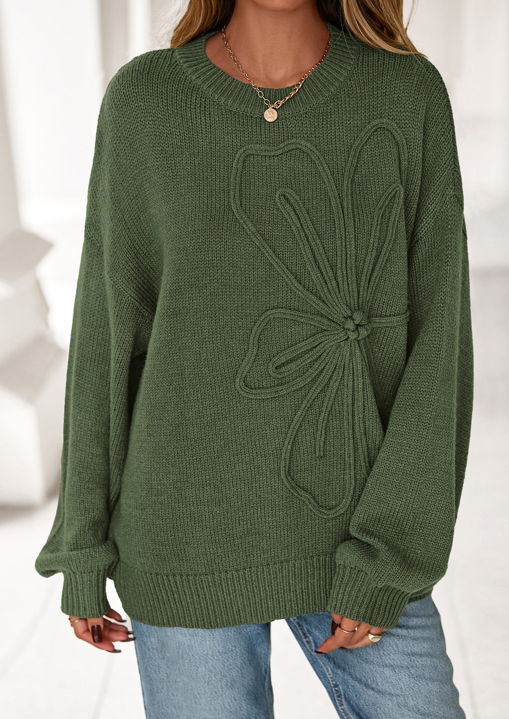 PRETTYGARDEN Womens Sweaters Fall Fashion Long Sleeve Crewneck Floral Knit Pullover Sweater Tops Winter Clothes