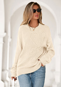 PRETTYGARDEN Womens Sweaters Fall Fashion Long Sleeve Crewneck Floral Knit Pullover Sweater Tops Winter Clothes