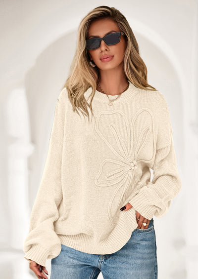 PRETTYGARDEN Womens Sweaters Fall Fashion Long Sleeve Crewneck Floral Knit Pullover Sweater Tops Winter Clothes