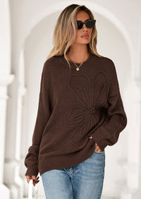 PRETTYGARDEN Womens Sweaters Fall Fashion Long Sleeve Crewneck Floral Knit Pullover Sweater Tops Winter Clothes