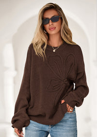 PRETTYGARDEN Womens Sweaters Fall Fashion Long Sleeve Crewneck Floral Knit Pullover Sweater Tops Winter Clothes