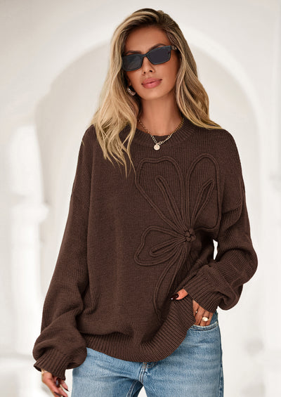 PRETTYGARDEN Womens Sweaters Fall Fashion Long Sleeve Crewneck Floral Knit Pullover Sweater Tops Winter Clothes