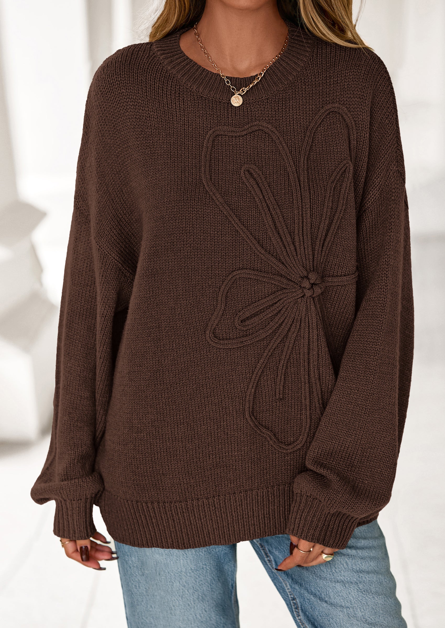 PRETTYGARDEN Womens Sweaters Fall Fashion Long Sleeve Crewneck Floral Knit Pullover Sweater Tops Winter Clothes