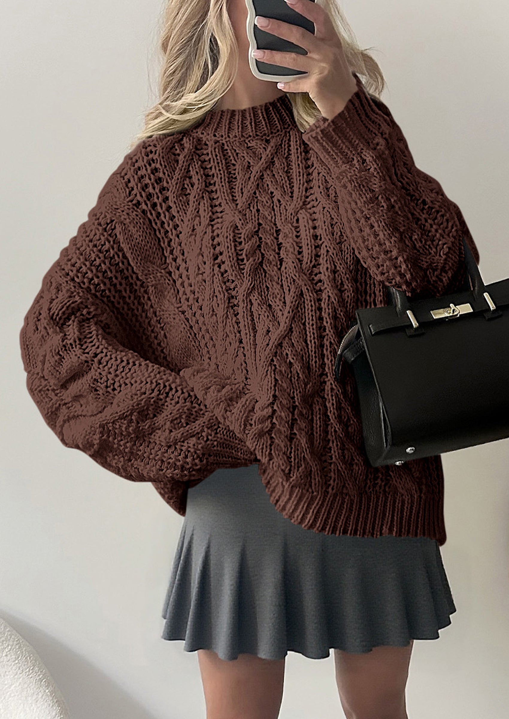 PRETTYGARDEN Women's Oversized Fall Sweaters Casual Long Sleeve Crewneck Chunky Cable Knit Pullover Tops Winter Clothes