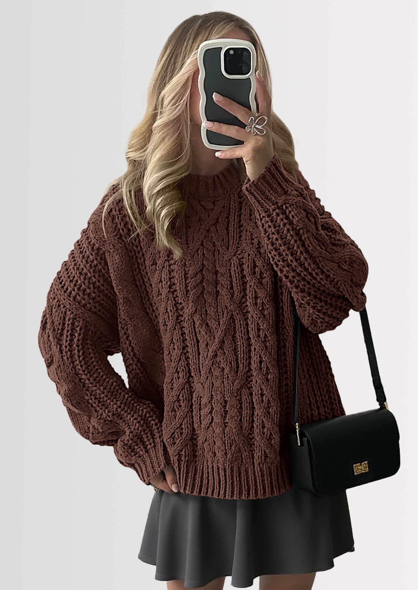 PRETTYGARDEN Women's Oversized Fall Sweaters Casual Long Sleeve Crewneck Chunky Cable Knit Pullover Tops Winter Clothes