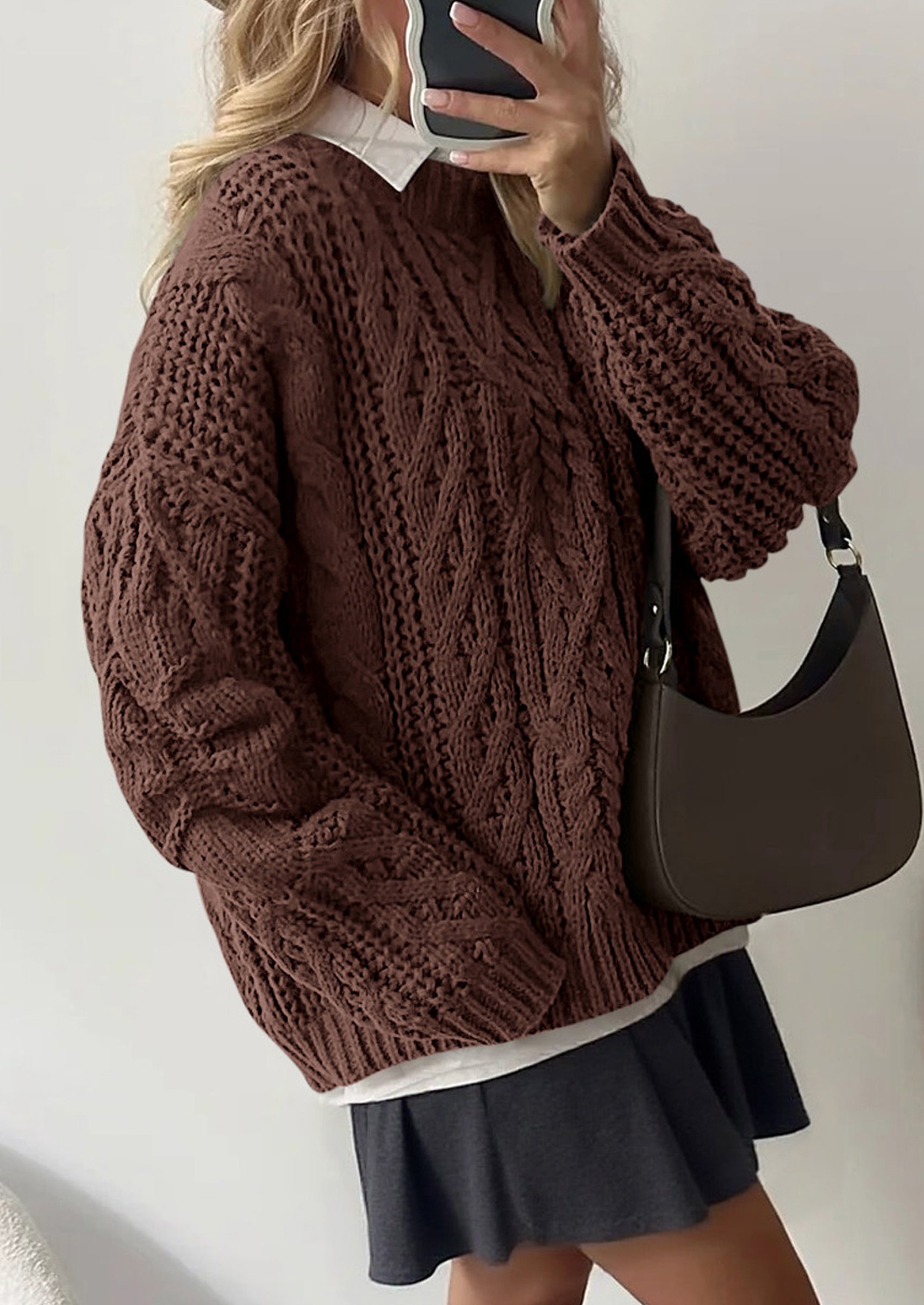 PRETTYGARDEN Women's Oversized Fall Sweaters Casual Long Sleeve Crewneck Chunky Cable Knit Pullover Tops Winter Clothes