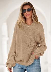 PRETTYGARDEN Womens Sweaters Fall Fashion Long Sleeve Crewneck Floral Knit Pullover Sweater Tops Winter Clothes