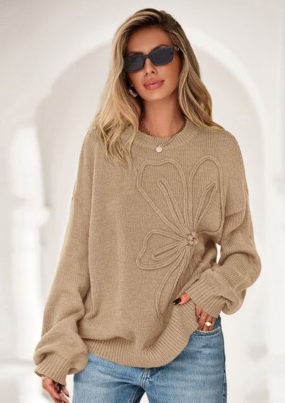 PRETTYGARDEN Womens Sweaters Fall Fashion Long Sleeve Crewneck Floral Knit Pullover Sweater Tops Winter Clothes