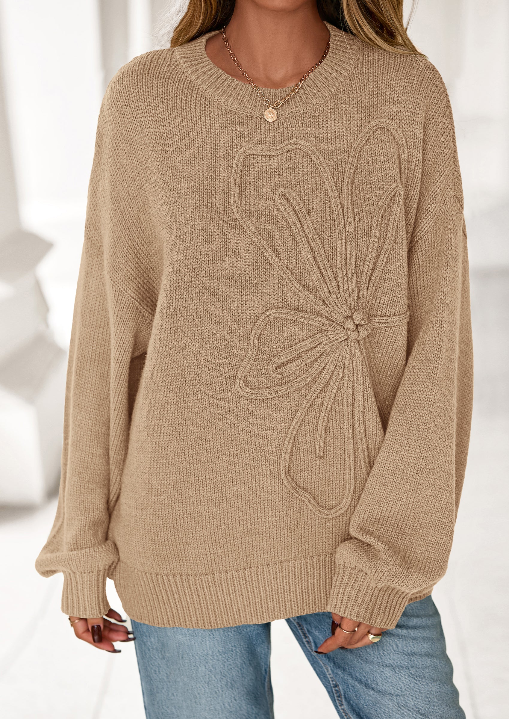 PRETTYGARDEN Womens Sweaters Fall Fashion Long Sleeve Crewneck Floral Knit Pullover Sweater Tops Winter Clothes