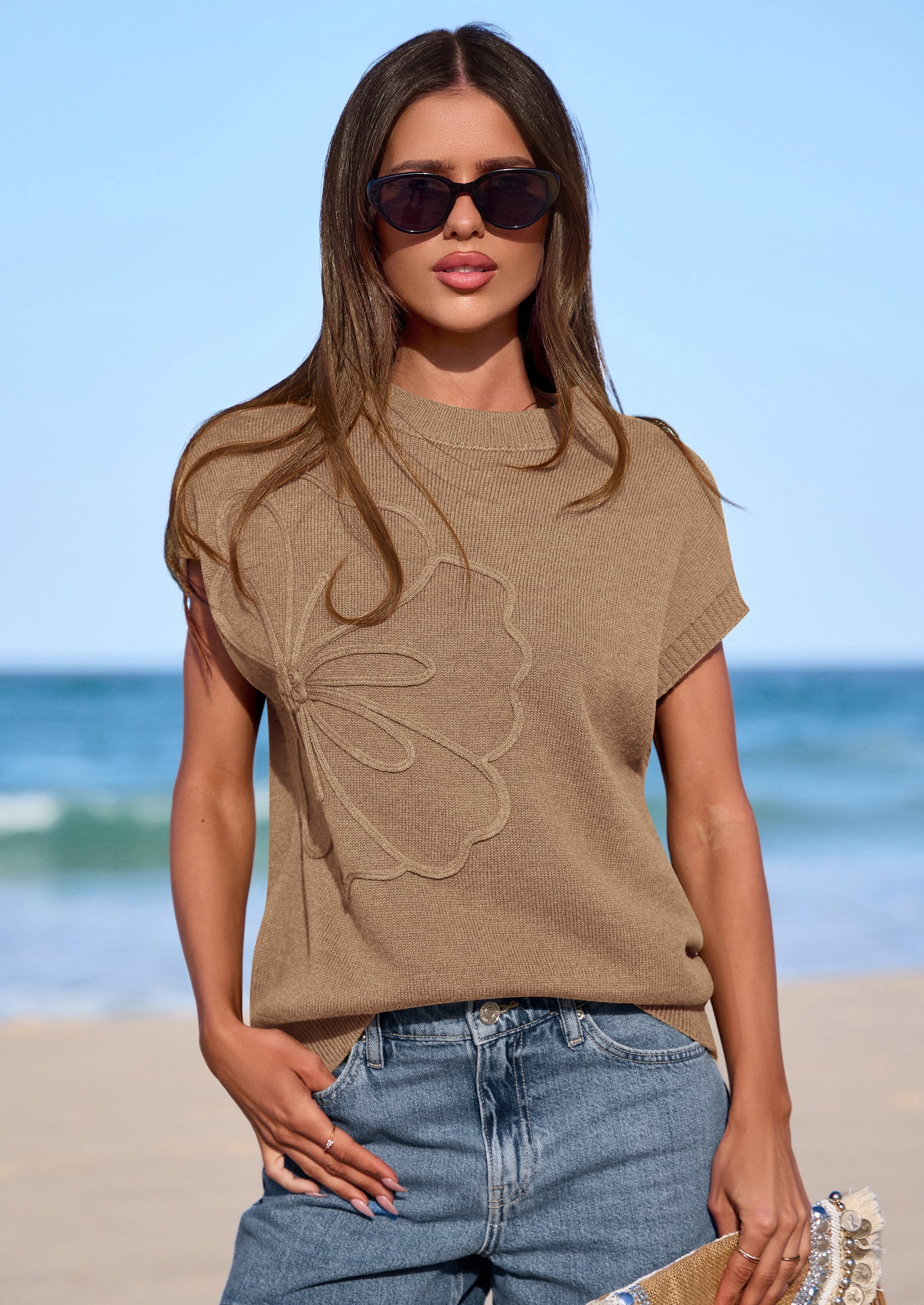 PRETTYGARDEN Women's Spring Sweater Vest Trendy Flower Knit Short Sleeve Cute Pullover Tank Tops Summer Fashion Clothing PRETTYGARDEN