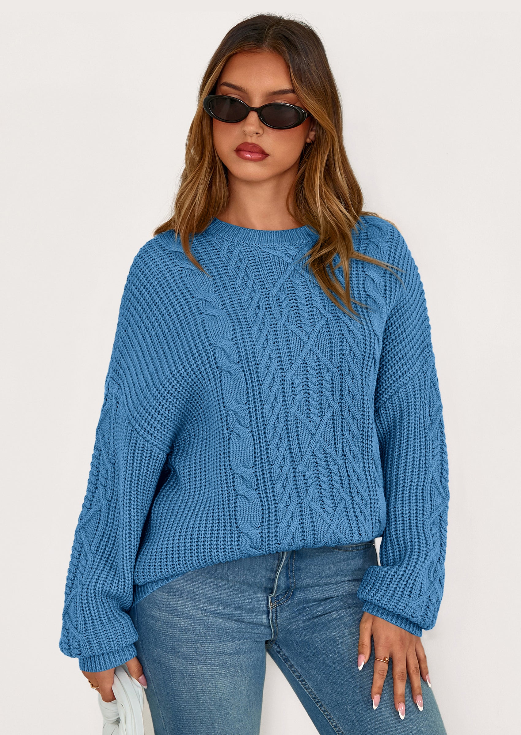 PRETTYGARDEN Women's Oversized Fall Sweaters Casual Long Sleeve Crewneck Chunky Cable Knit Pullover Tops Winter Clothes