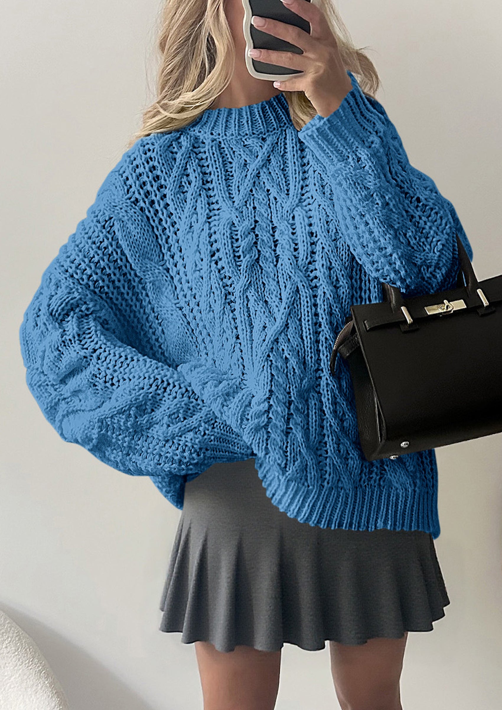 PRETTYGARDEN Women's Oversized Fall Sweaters Casual Long Sleeve Crewneck Chunky Cable Knit Pullover Tops Winter Clothes