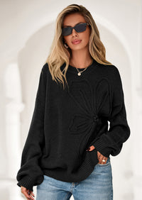 PRETTYGARDEN Womens Sweaters Fall Fashion Long Sleeve Crewneck Floral Knit Pullover Sweater Tops Winter Clothes