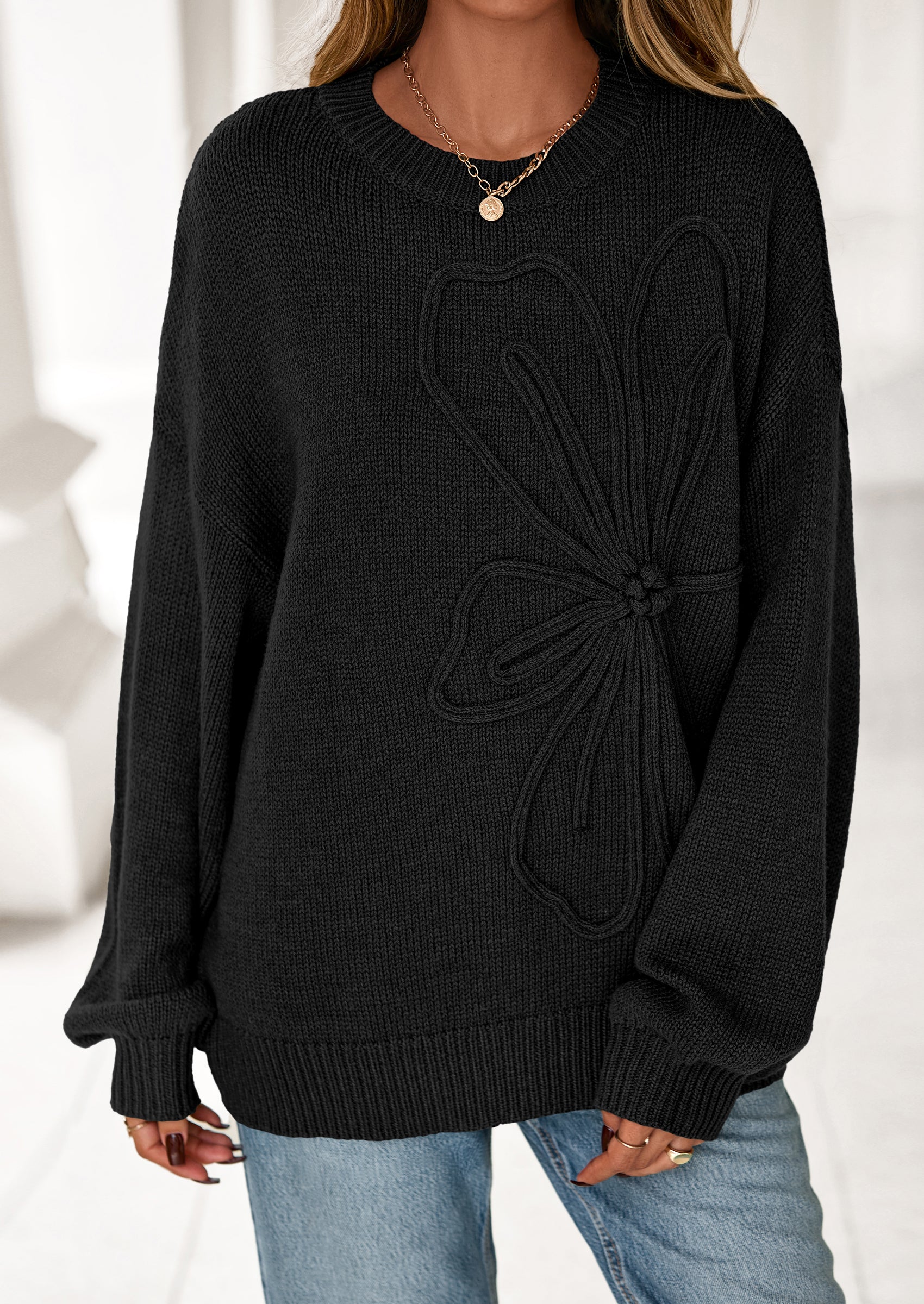 PRETTYGARDEN Womens Sweaters Fall Fashion Long Sleeve Crewneck Floral Knit Pullover Sweater Tops Winter Clothes