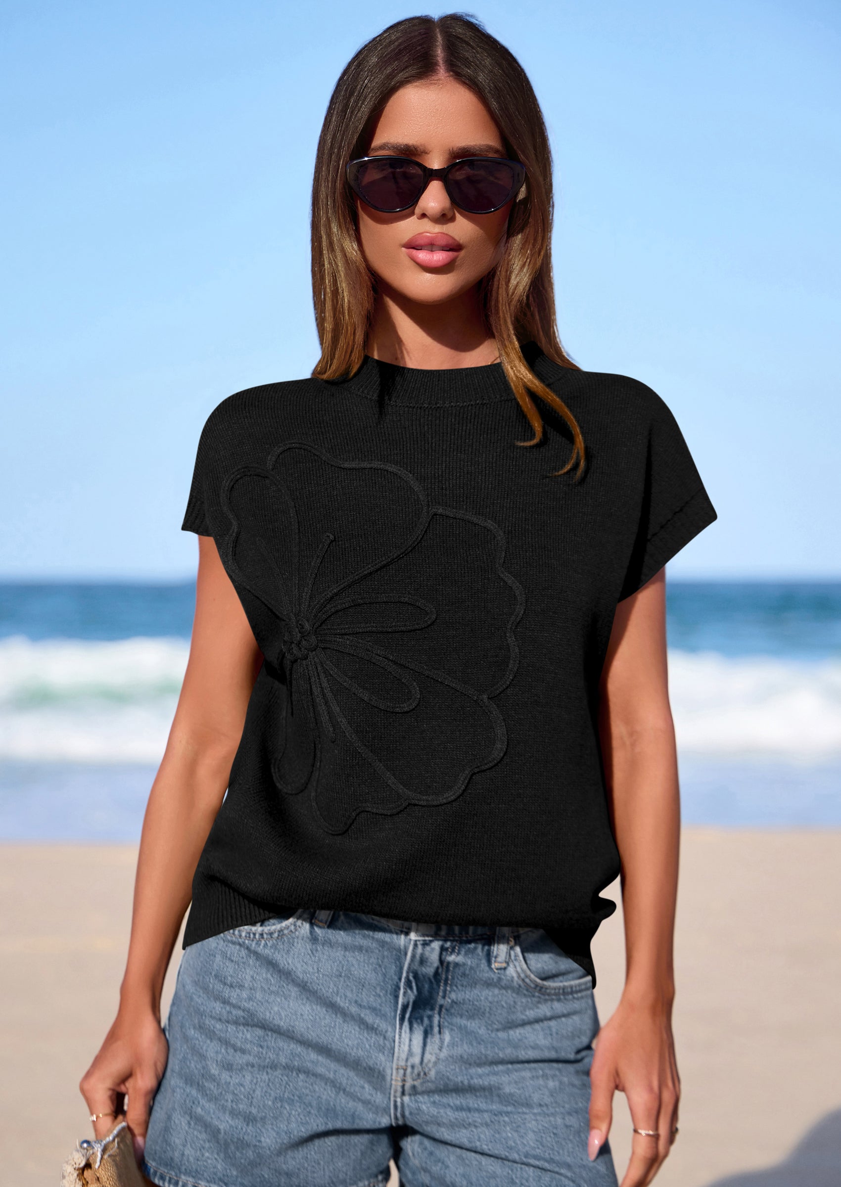 PRETTYGARDEN Women's Spring Sweater Vest Trendy Flower Knit Short Sleeve Cute Pullover Tank Tops Summer Fashion Clothing PRETTYGARDEN