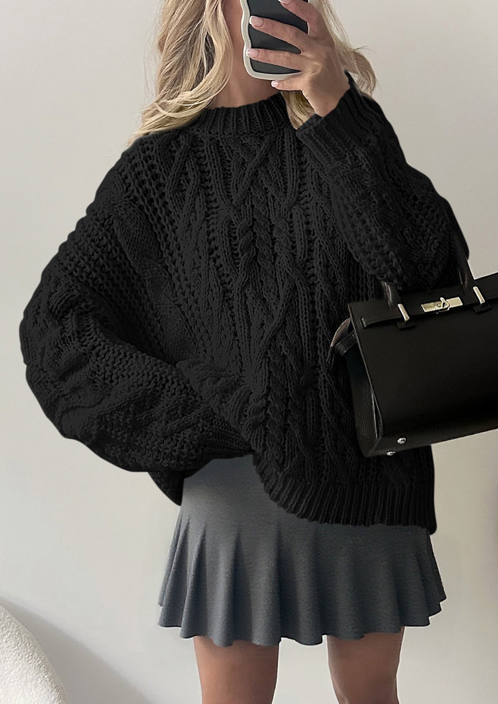 PRETTYGARDEN Women's Oversized Fall Sweaters Casual Long Sleeve Crewneck Chunky Cable Knit Pullover Tops Winter Clothes