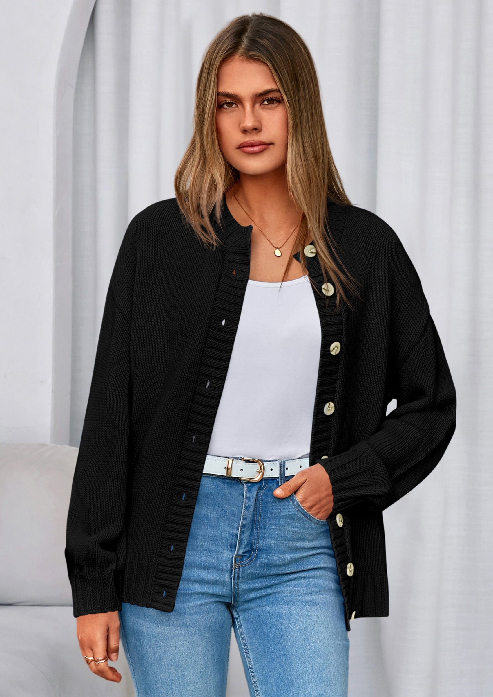 PRETTYGARDEN Women's Winter Cardigan Sweaters Trendy Chunky Knit Long Sleeve Button Up Casual Warm Fall Jackets Coats