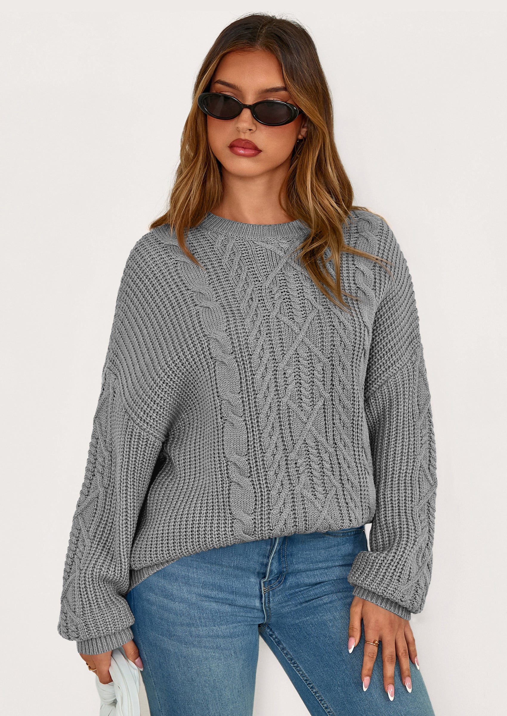 PRETTYGARDEN Women's Oversized Fall Sweaters Casual Long Sleeve Crewneck Chunky Cable Knit Pullover Tops Winter Clothes