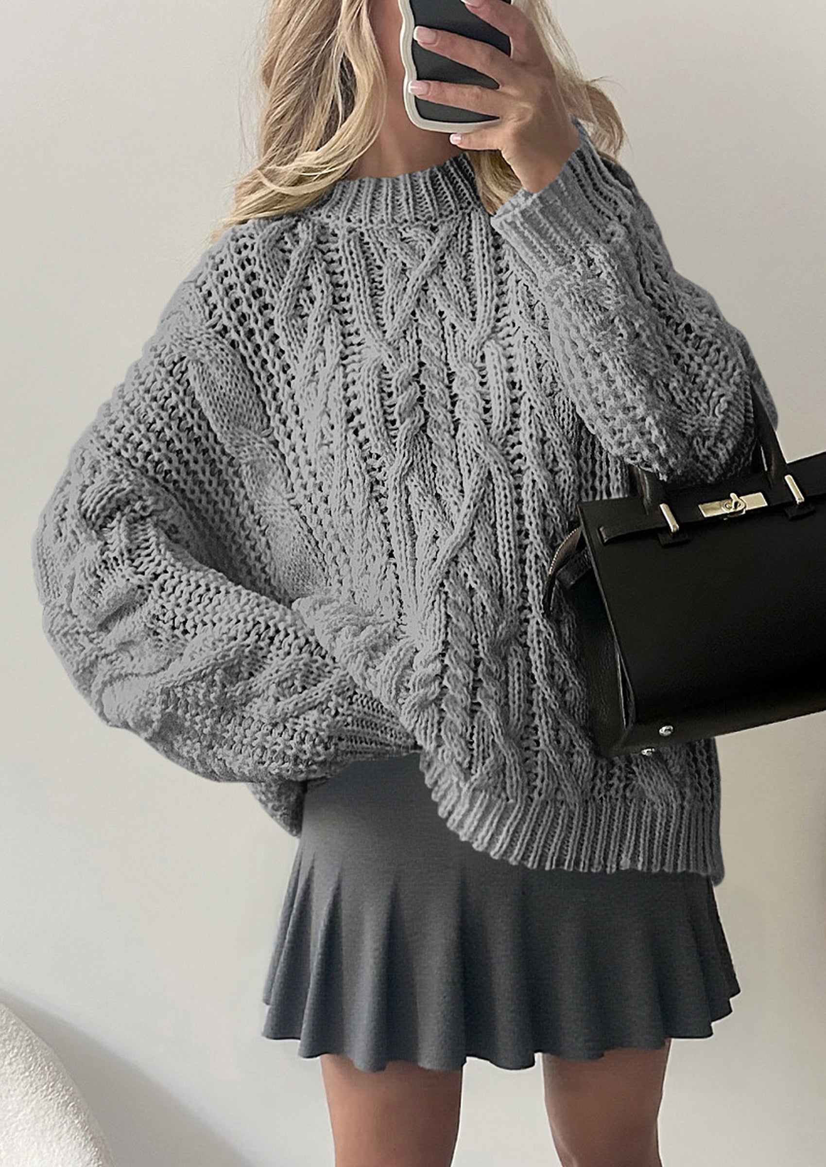 PRETTYGARDEN Women's Oversized Fall Sweaters Casual Long Sleeve Crewneck Chunky Cable Knit Pullover Tops Winter Clothes