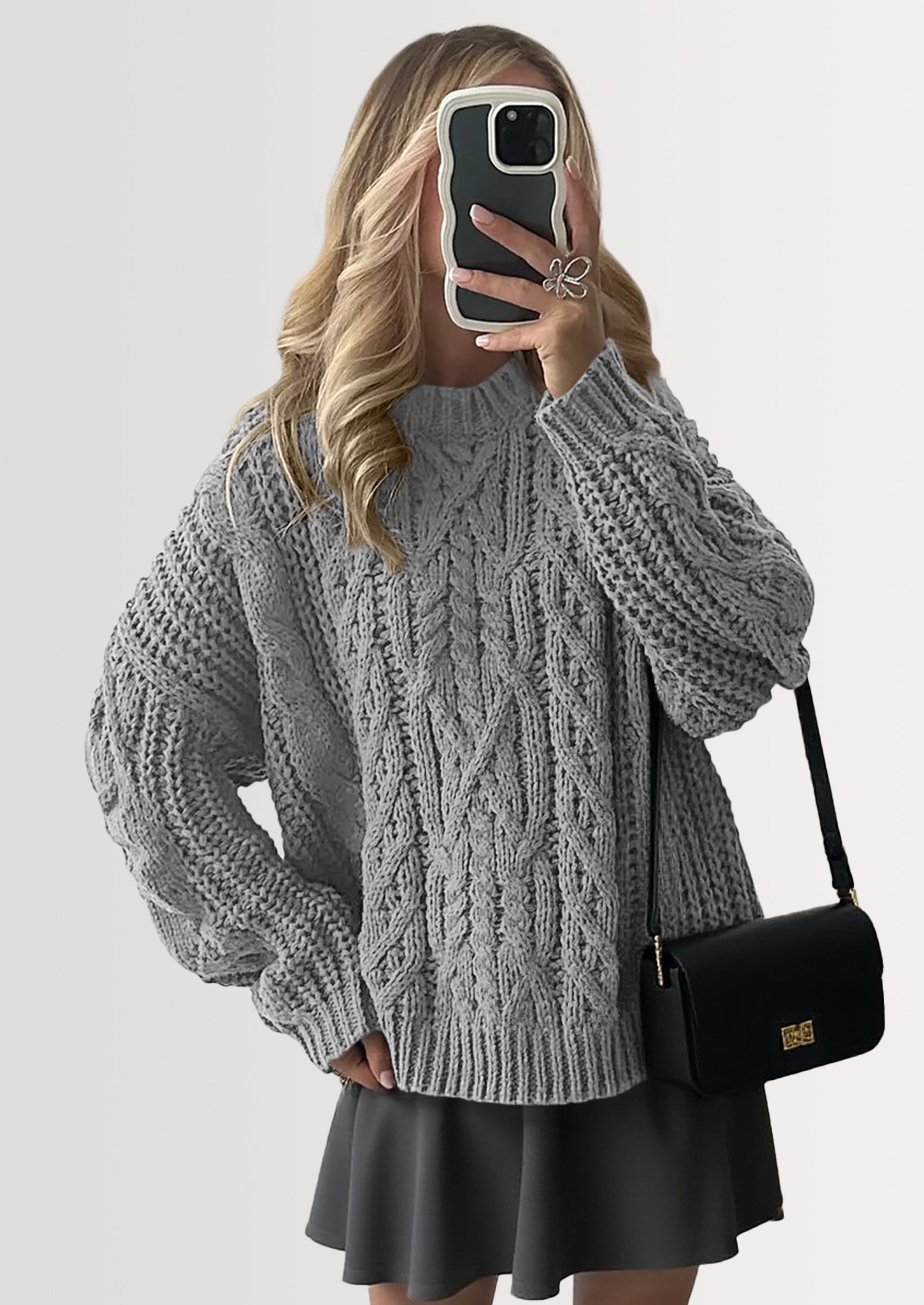 PRETTYGARDEN Women's Oversized Fall Sweaters Casual Long Sleeve Crewneck Chunky Cable Knit Pullover Tops Winter Clothes